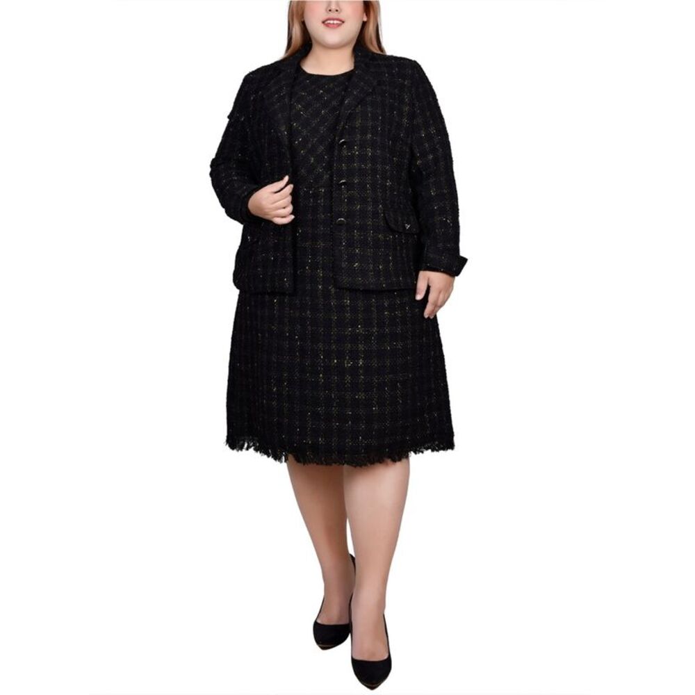 NY Collection Womens 2 Piece Set Midi Dress, Black, Plus Size, 3X, MP